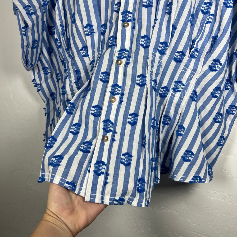 Anthropologie Pilcro Plus 3X Blue White Striped Tufted Button Down Top NEW - Picture 2 of 11